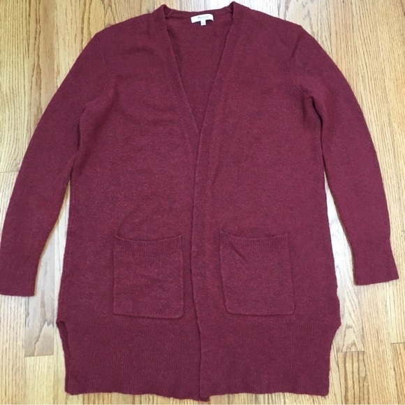 Madewell maroon merino wool blend open front relaxed Fit long knit cardigan - Picture 4 of 16